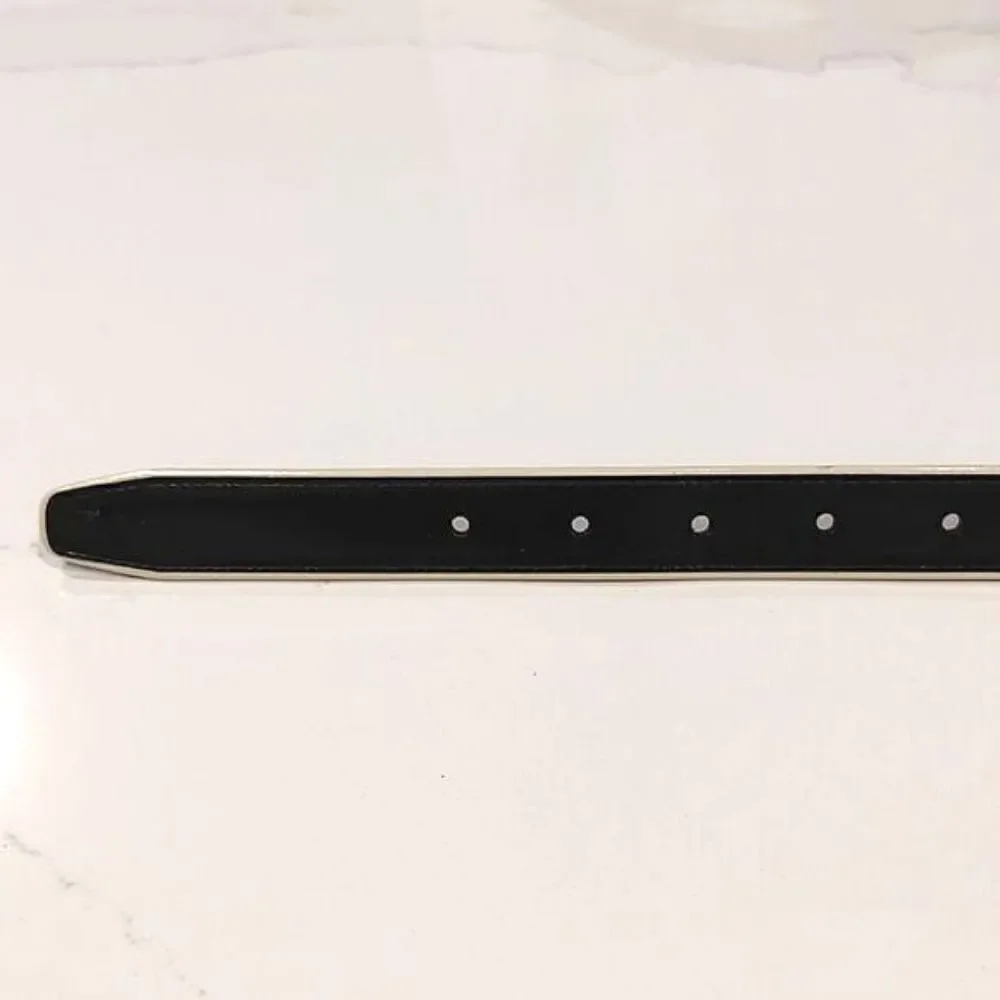 Lauren Ralph Lauren Leather Belt in Black and White Solid Brass Buckle Size L